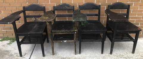 Set of (4) Antique Wooden School Desks Cover