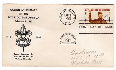 #1145 Boy Scouts 1960 FDC Mellone #16 Troop 140 Wahoo NE 1st Cachet - Image 1 of 2
