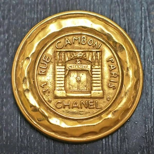 CHANEL Gold Plated CC Logos Cambon Round Vintage Pin Brooch #583c Rise-on - Picture 1 of 6