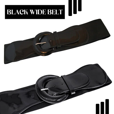 CHAIRCOVERUK Women Ladies Black Wide Stretchy Cinch Elastic Waist Belt D-Shape Buckle Dresses