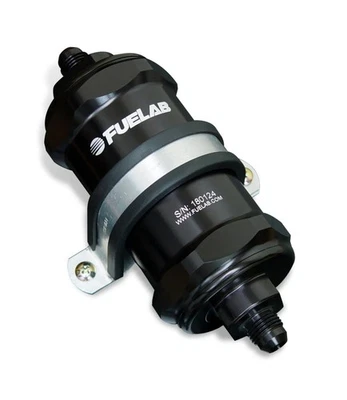 Fuelab 818 In-Line Fuel Filter Standard -8AN In/Out 10 Micron Fabric - Black - Image 1 of 4