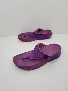 FitFlop Electra Purple Sequin Wedge Thong Flip Flop Sandals Women Size 7 - Picture 1 of 6