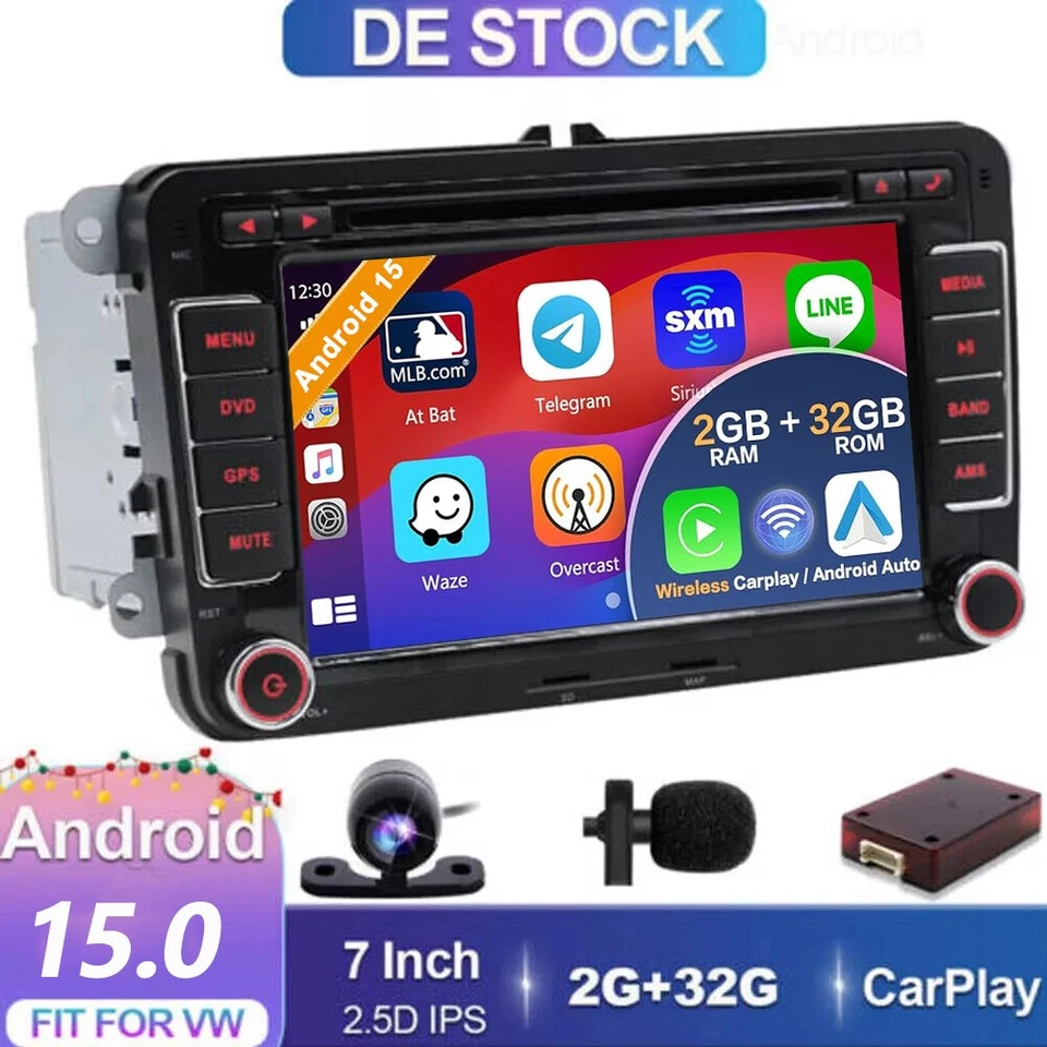 Android 15 Autoradio Für Golf Passat Tiguan Polo 6R Touran GPS Navi DAB+ CARPLAY - Bild 1 von 4