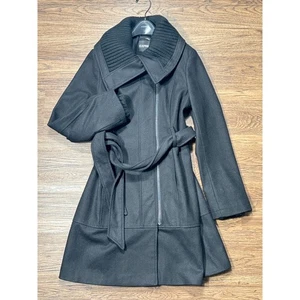 Abrigo Express Para Mujer L Negro Mezcla Lana Cinturón Tejido Cuello Invierno Cálido - Imagen 1 de 10