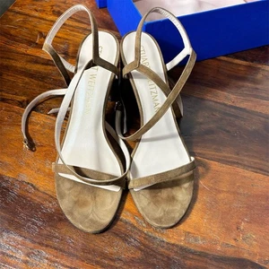 Stuart Weitzman Women's Strappy Block Heels Brown Suede Size 10 - Picture 1 of 9