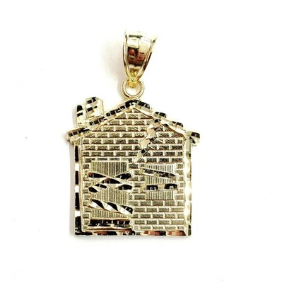 New 10k yellow gold trap house pendant charm diamond cut gift fine jewelry 3.1g - Image 1 of 4