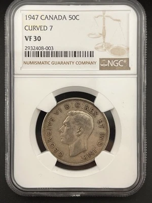 1947 Canada 50c Curved 7 VF30 - Image 1 of 2