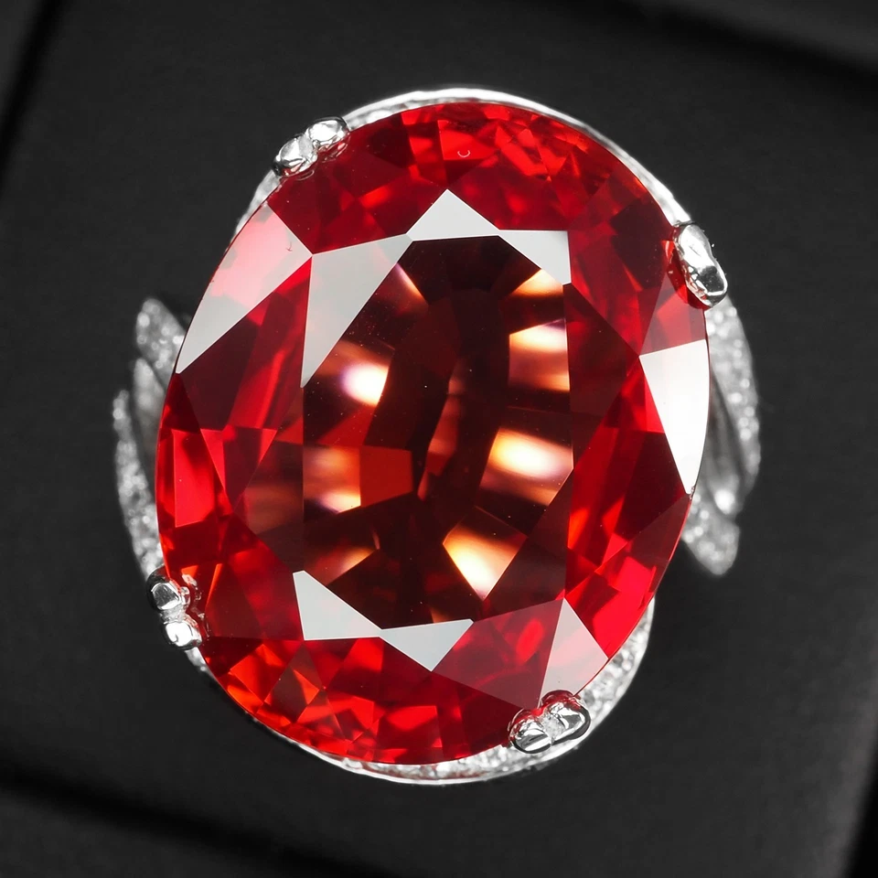 Anelli fatti a mano in argento sterling 925 ovale in tormalina rossa vivace... - Immagine 1 di 4