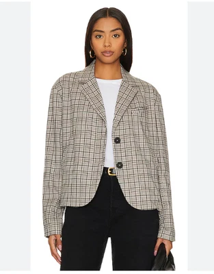 Blazer We The Free Cali Mujer Pequeño Gris Cuadros Recortado Dos Botones Chaqueta Foto 1 de 4