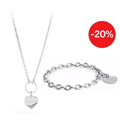COMPLETO DONNA SAGAPO COLLANA SHAC1 + BRACCIALE SHAC2 IN ACCIAIO CON CUORE - Immagine 1 di 3
