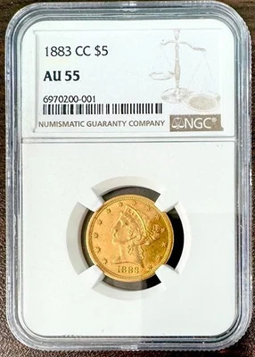 1883 CC $5 Liberty Half Eagle NGC AU55 – Rare Carson City Gold - Image 1 of 2