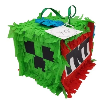 Minecraft TNT Red Green Birthday Party Boy Pinata Party Box 20cm Cube  - Image 1 of 3