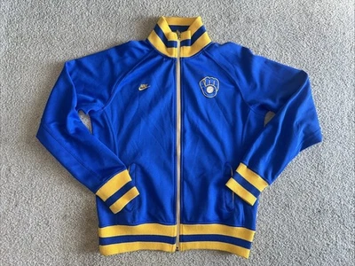 Milwaukee Brewers Retro Track Jacket Boys Large 12 Blue Nike Full Zip Mock Me K - Image 1 of 4