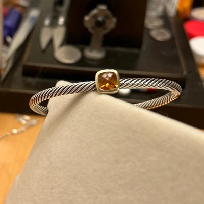 PULSERA BRAZALETE DAVID YURMAN CITRINO PLATA ESTERLINA 18K CABLE NOBLEZA 4MM 6" Foto 1 de 4