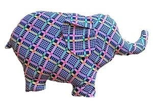 Elefant Kissen Handarbeit Vintage Retro Kern Regenbogen Gingham Kariert Stoff LESEN  - Bild 1 von 12