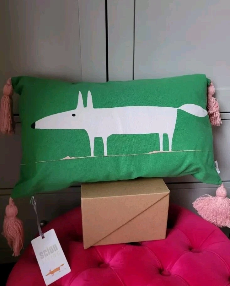 Scion Mr Fox Green & Pink Tassle Cushion - RRP £40 - Image 1 of 3