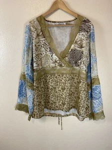 Vintage Selene 1X y2k Top Blouse Lace Leopard Chiffon 90's Fairy Whimsy Goth Emo - Picture 1 of 5