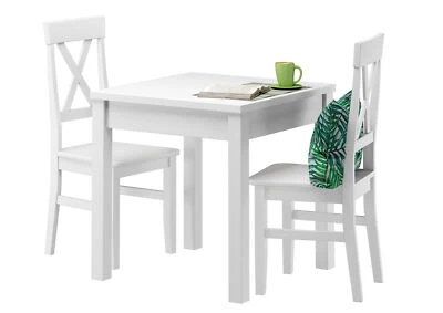 Set bianco di tavolo da pranzo zampe levigate e 2 sedie in Pino 90.70-50AW-Set23 - Immagine 1 di 4