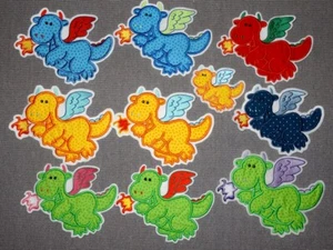 Drache mit Feuer Applikation Handmade Aufnäher gelb grün blau lila rot pink - Bild 1 von 2