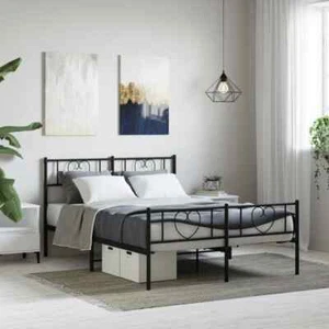 Metal Bed Frame with Headboard and Footboard Black 59.1"x78.7" vidaXL - Picture 1 of 9