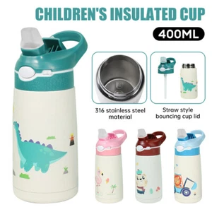 Botella de agua para niños 400 ml dibujos animados animal taza para niños con pajita acero inoxidable - Imagen 1 de 21