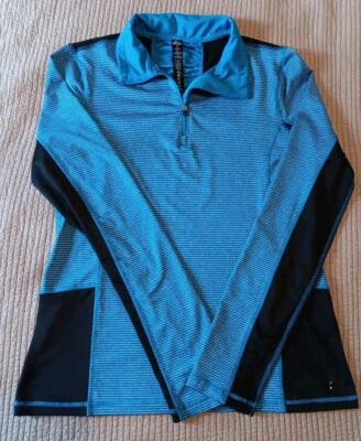 Pullover RBX Activewear para mujer 1/4 cremallera talla mediana verde azulado y negro agujeros para los pulgares Foto 1 de 4
