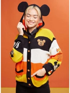 Her Universe Disney Halloween Mickey Mouse Candy Corn Stripe Hooded Cardigan XL - Picture 1 of 9