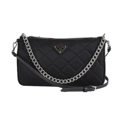 Bolso Bandolera Convertible Prada Negro Tessuto Nylon Acolchado Cadena 1BH026 Foto 1 de 4