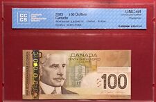 2003 Bank Of Canada $100 Jenkins/Dodge Changeover EJE5846733 - CCCS UNC64 -