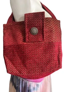 Cartera Boutique Alfombra Roja Cierre Botón Doble Correas Tela Gruesa Bolso Bolsillos - Imagen 1 de 16