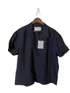 Asceno Womens Black Organic Linen Short Sleeve Button Up Casual Shirt Large NWT - Picture 1 of 16