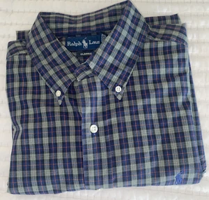 Ralph Lauren Button Down Shirt Men’s Blue Green Plaid Long Sleeve - Large - Picture 1 of 5