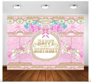 Carousel Horse Backdrop Princess Girls Birthday Party Photo Background Banner - Picture 1 of 5