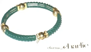 Charming Charlie Bangle Bracelet Green Rhinestone Gold Stretch Womens Wristband  - Picture 1 of 12