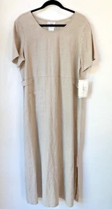 Vintage Studio Ease 100% Linen Tan Short Sleeve Maxi Dress Women Size 14 NWT - Picture 1 of 19