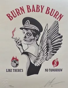 Shepard Fairey Burn Baby burn HAND SIGNED NUMBERED Obey Giant Screen Print 2020 - Picture 1 of 4