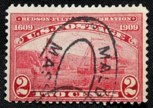 US Stamp Scott #372 ~ Half Moon and Clermont 2c carmine 1909 used GR04 - Picture 1 of 1