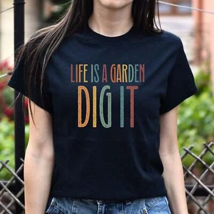 Life is a garden dig it Unisex T-Shirt Gardener tee Black Dark Heather White - Picture 1 of 10