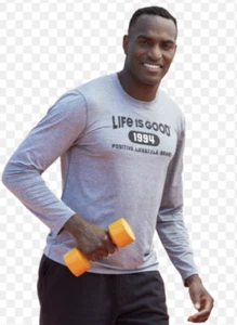 Camiseta activa manga larga Life Is Good.Gray "POSITIVE LIFESTYLE" UPF para hombre XLARGE - Imagen 1 de 3