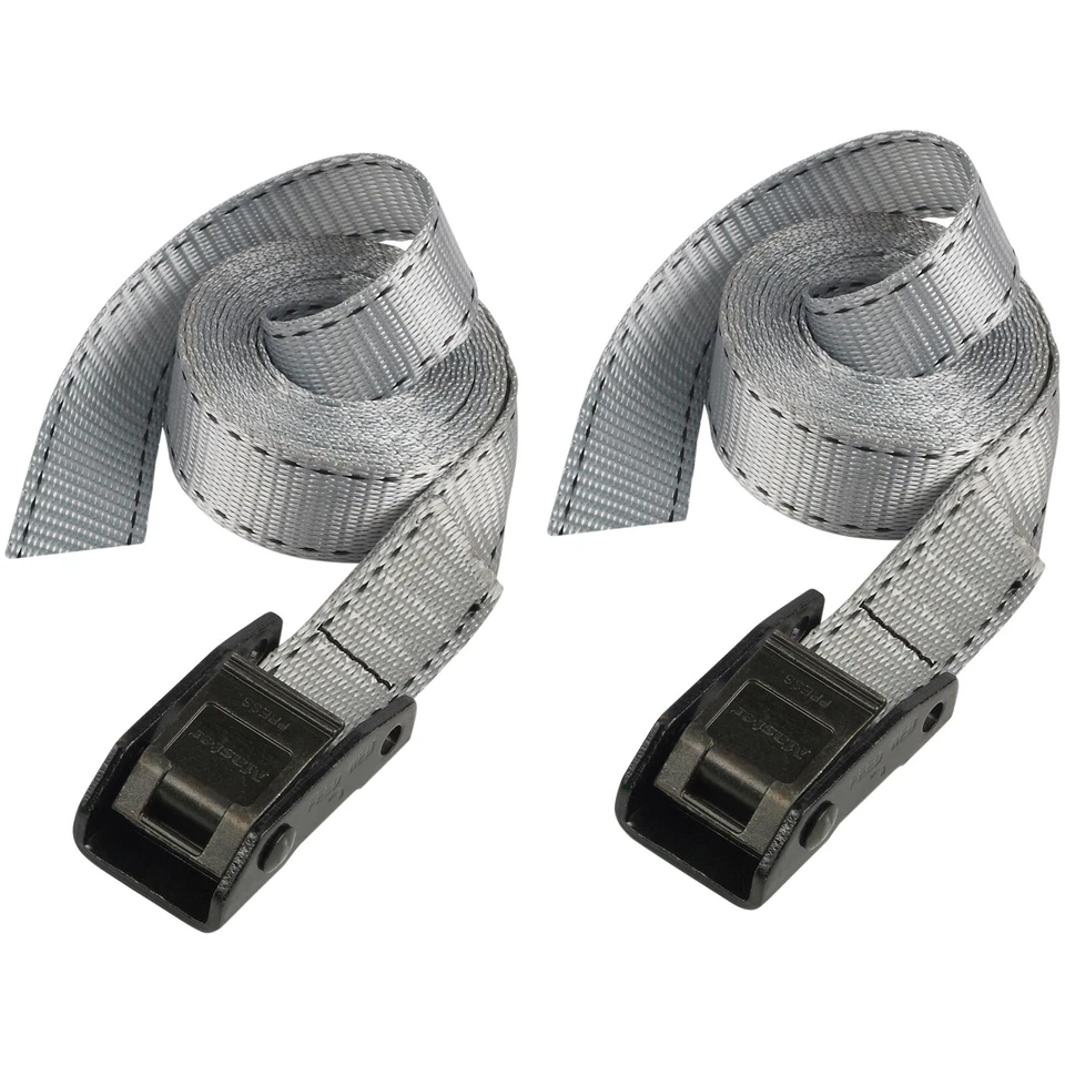Master Lock 3110EURDAT Lashing Strap with Metal Buckle, Grey 2.5m 150kg (Pack 2) - Image 1 of 1