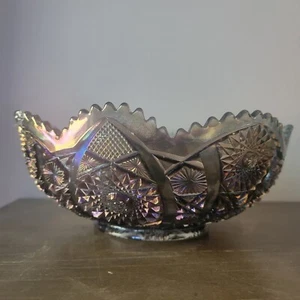 Vintage Imperial Carnival Glass Bowl Smoke Sawtooth Hobstar & Arches - Picture 1 of 6