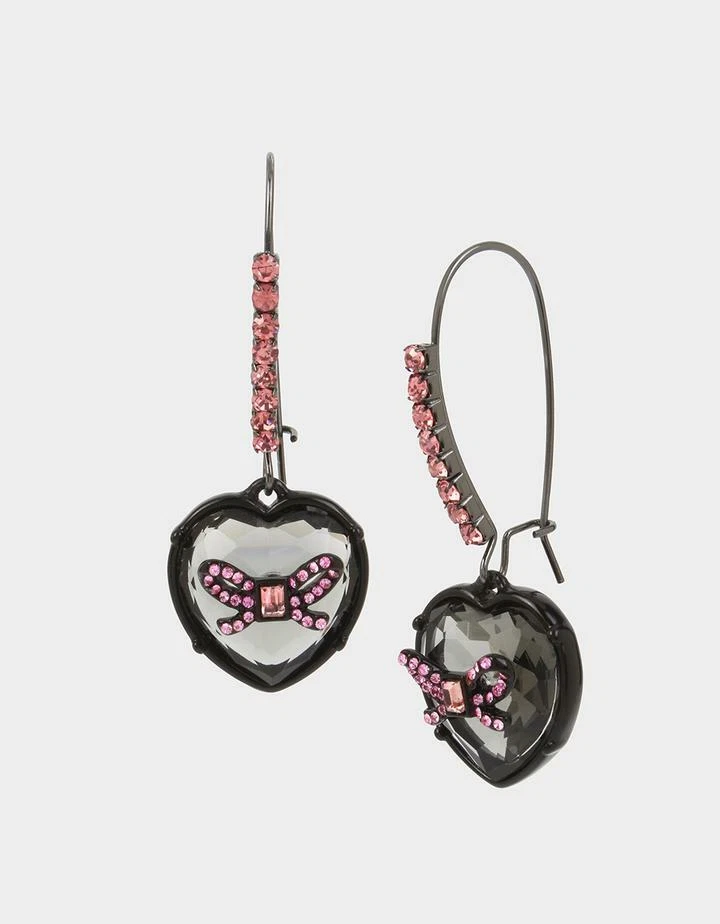 Betsey Johnson Get Your Wings Heart Hook Earrings Black-pink