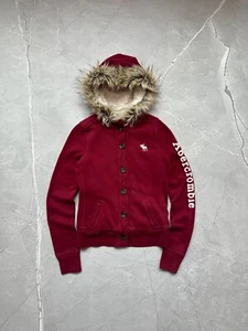 Vintage Abercrombie & Fitch Fur Hoodie Jacket Button Up ifsixwasnine style Sz S - Picture 1 of 15