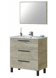 Mueble de Baño con 3 Cajones y Espejo, con acabado de color Roble Alaska - Imagen 1 de 4
