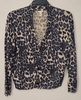 Cárdigan Chico's Seda Angora Mezcla Leopardo Estampado Animal 2 Botones Talla 3 XL Abierto Foto 1 de 4