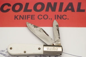Vintage USA made COLONIAL KNIFE CO – Two-Blade Barlow Knife Smooth White Handles - Picture 1 of 10