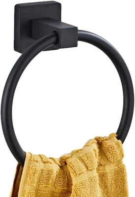 Contemporary Towel Ring Stainless Steel Rustproof Round Hand Towel Holder Black Foto 1 de 4