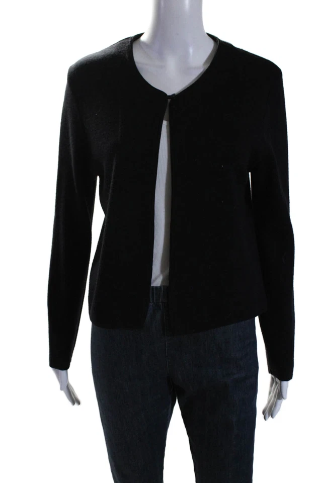 Женский кардиган Classiques Entier из шерсти мериноса с круглым вырезом на молнии черный размер M - Изображение 1 из 4