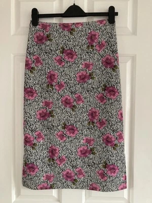 Etam Midi Stretch Floral Pencil Skirt Size 12 Side Slits Elasticated Waist - Image 1 of 4