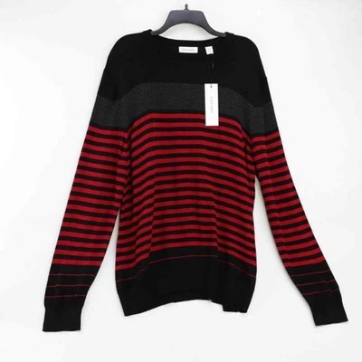 Calvin Klein Mens 2XL Sweater Black Red Striped Wool Blend Crew Neck NWT - Image 1 of 4